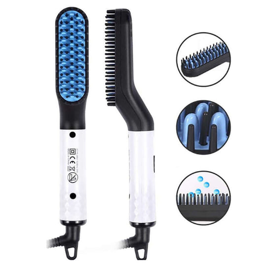 Beard Straightener for Men - Electric Ionic Heated Beard Comb - Fast Hair Styling Brush for Long Beards, Curly Hair, and More - Portable Travel-Friendly