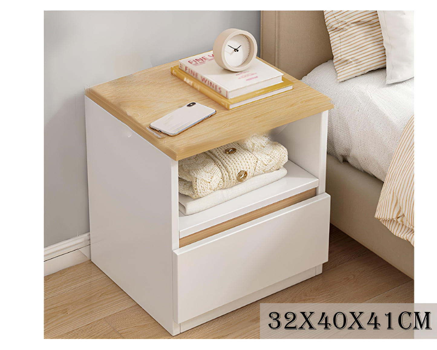 Bedside Table with Drawer - Elegant Modern End Table for Bedroom, Living Room, or Study (32×30×41cm)