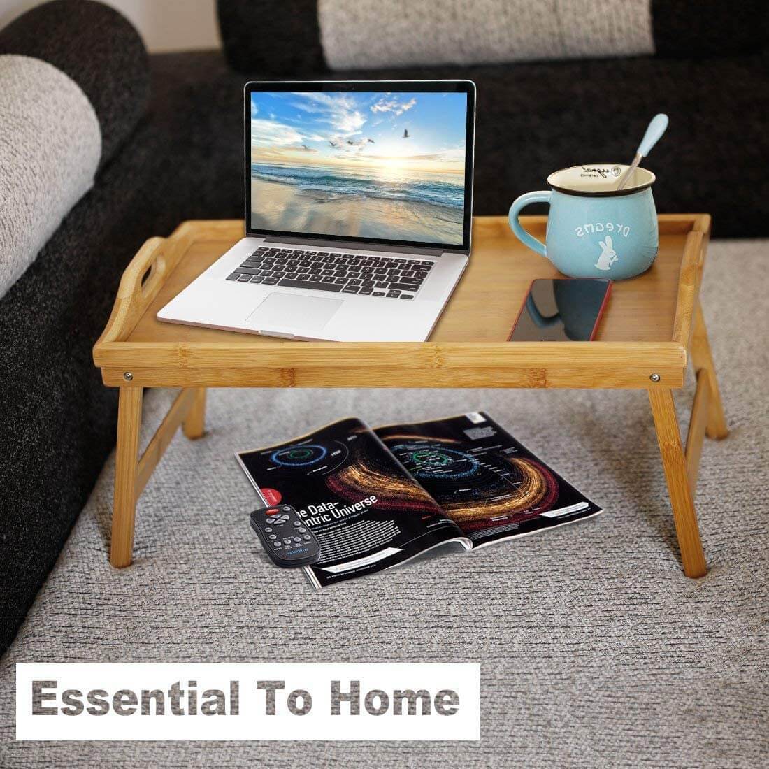 Bamboo Bed Breakfast Folding Tray - Laptop Desk, Great for Dinner, Tea, Bar, TV Eating Tray - Stable and Durable