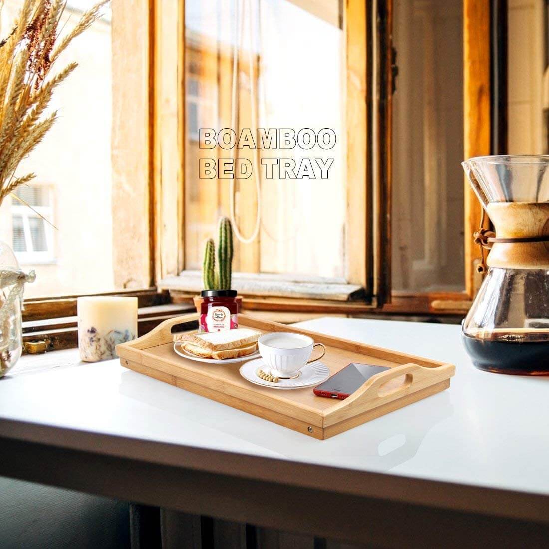 Bamboo Bed Breakfast Folding Tray - Laptop Desk, Great for Dinner, Tea, Bar, TV Eating Tray - Stable and Durable