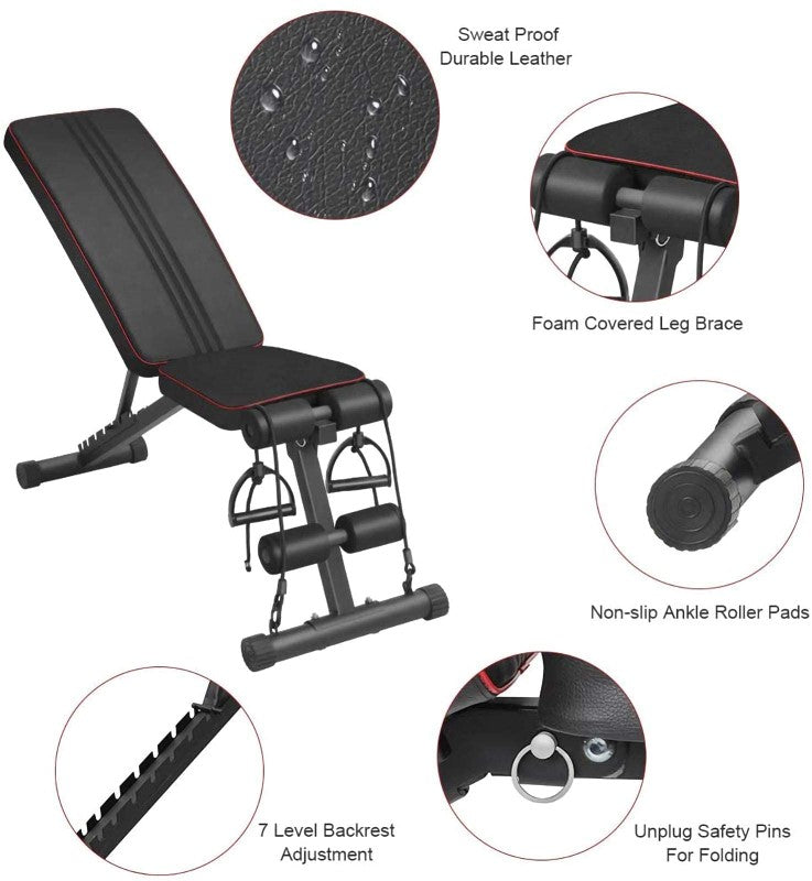 Adjustable Weight Bench – Foldable FID Utility Bench for Full Body Workout, Ideal for Home Gym