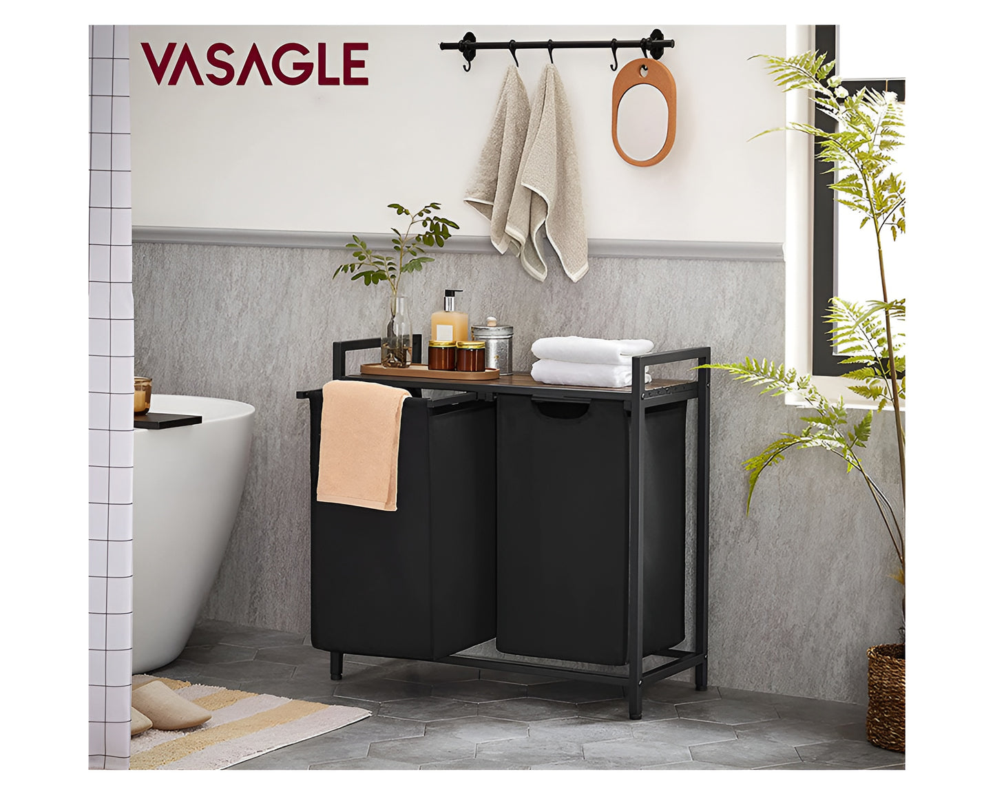 VASAGLE Laundry Basket Rack with Shelf