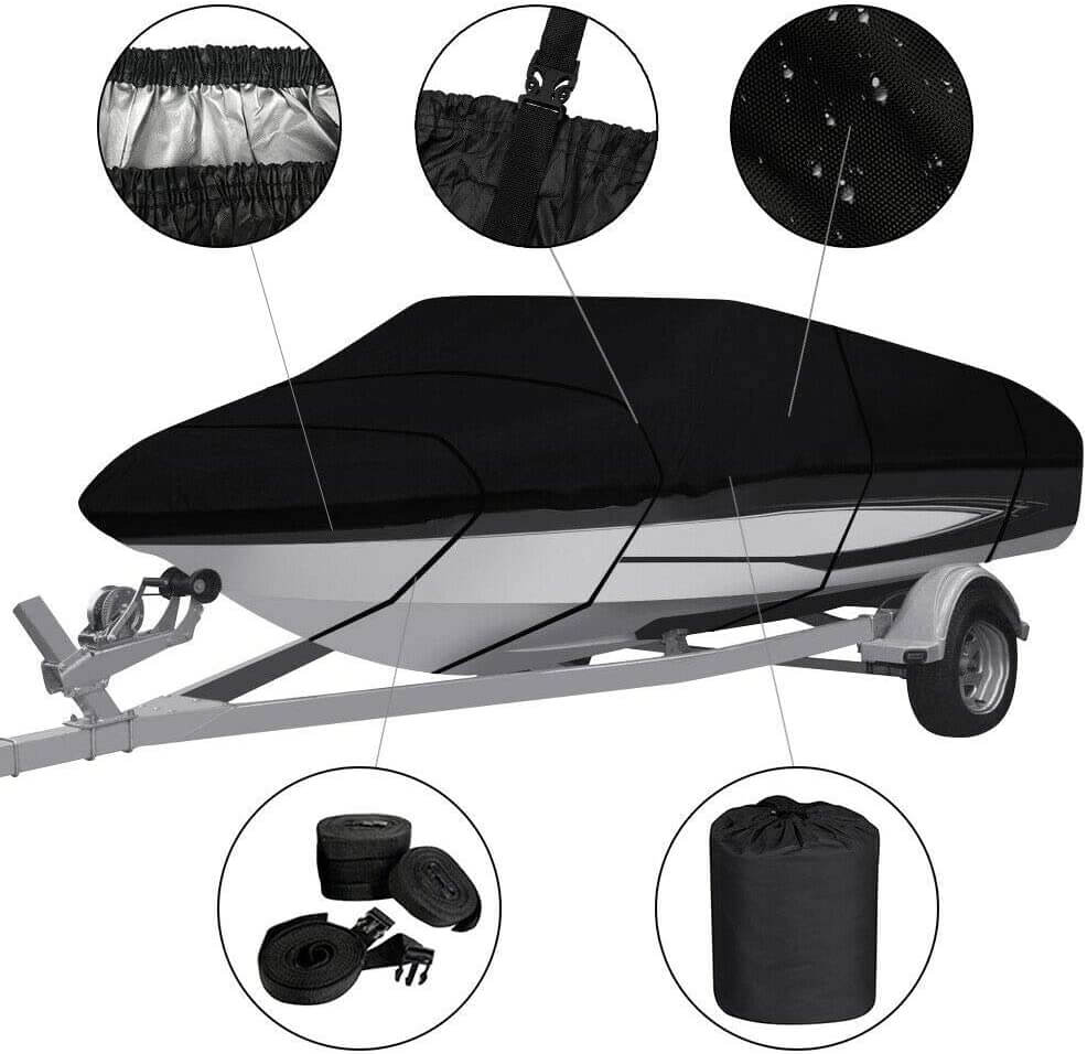 Boat Cover Heavy Duty – 600D Black Trailerable Boat Cover for 12–14ft Boats