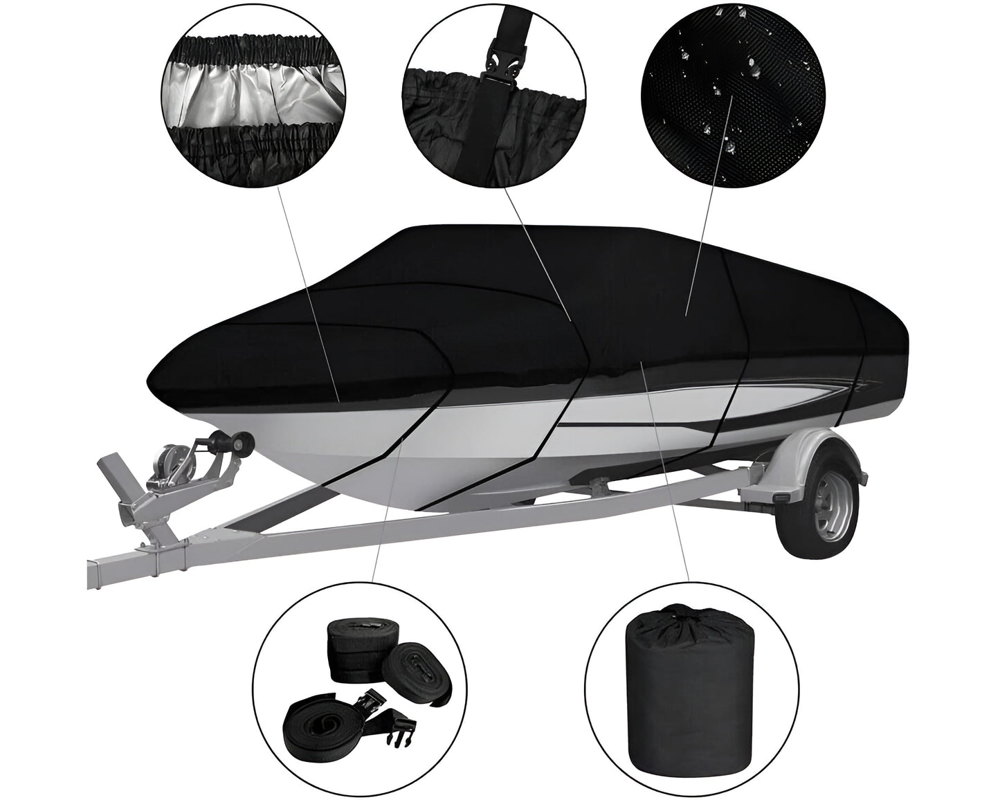 Boat Cover Heavy Duty - 600D Black Trailerable Boat Cover for 12–14ft Boats
