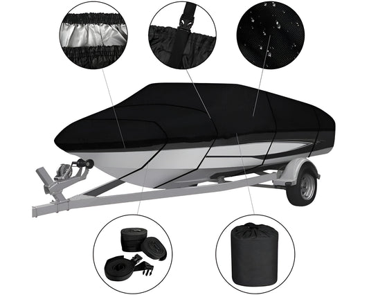 Boat Cover Heavy Duty - 600D Black Trailerable Boat Cover for 12–14ft Boats