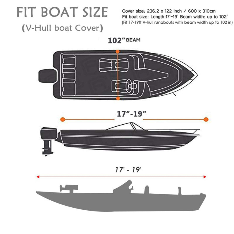 Boat Cover Heavy Duty – 210D Silver Trailerable Boat Cover for 17–19ft V-Hull