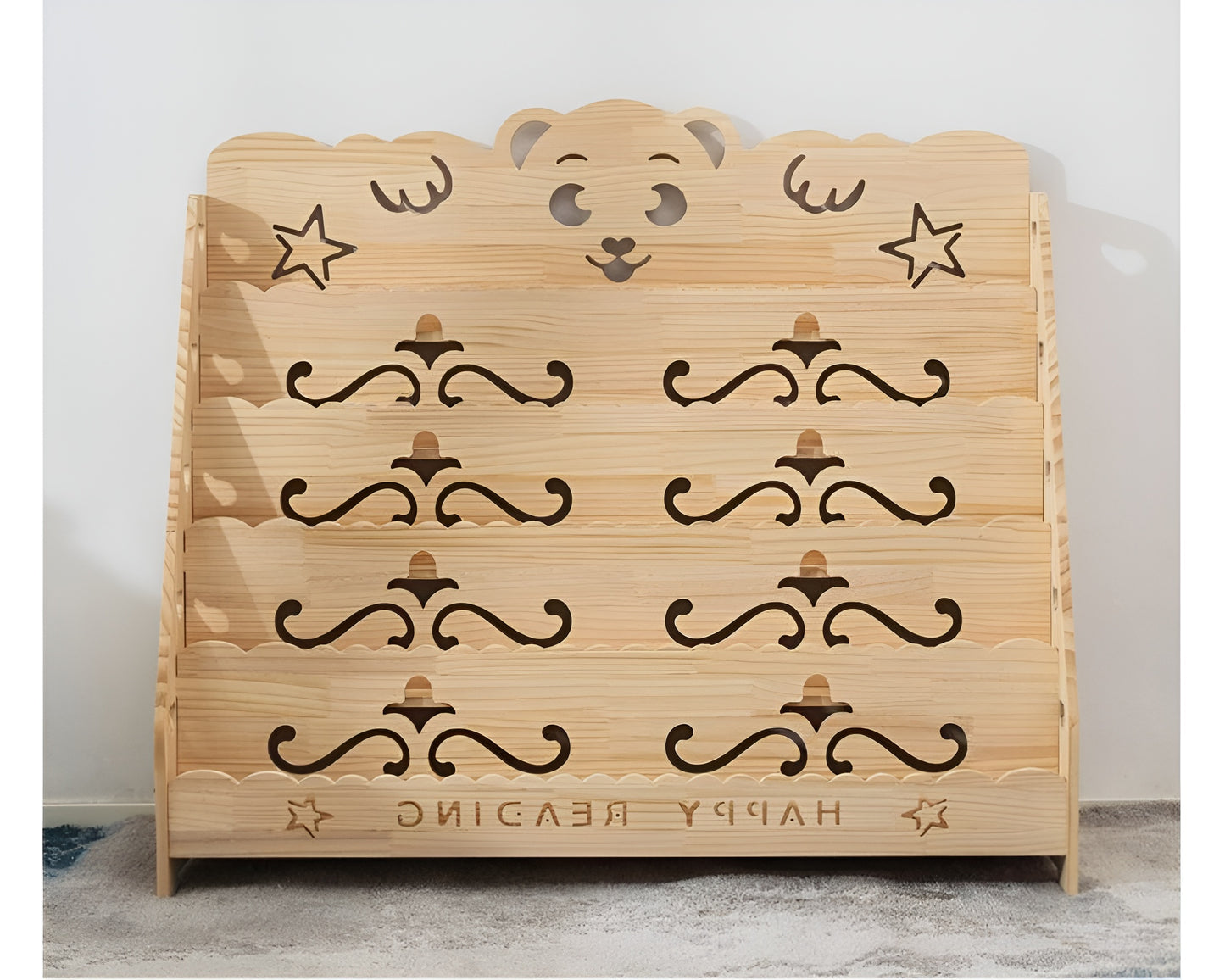 5 Level Wooden Book Storage Shelf - Front Display Book Organiser Rack