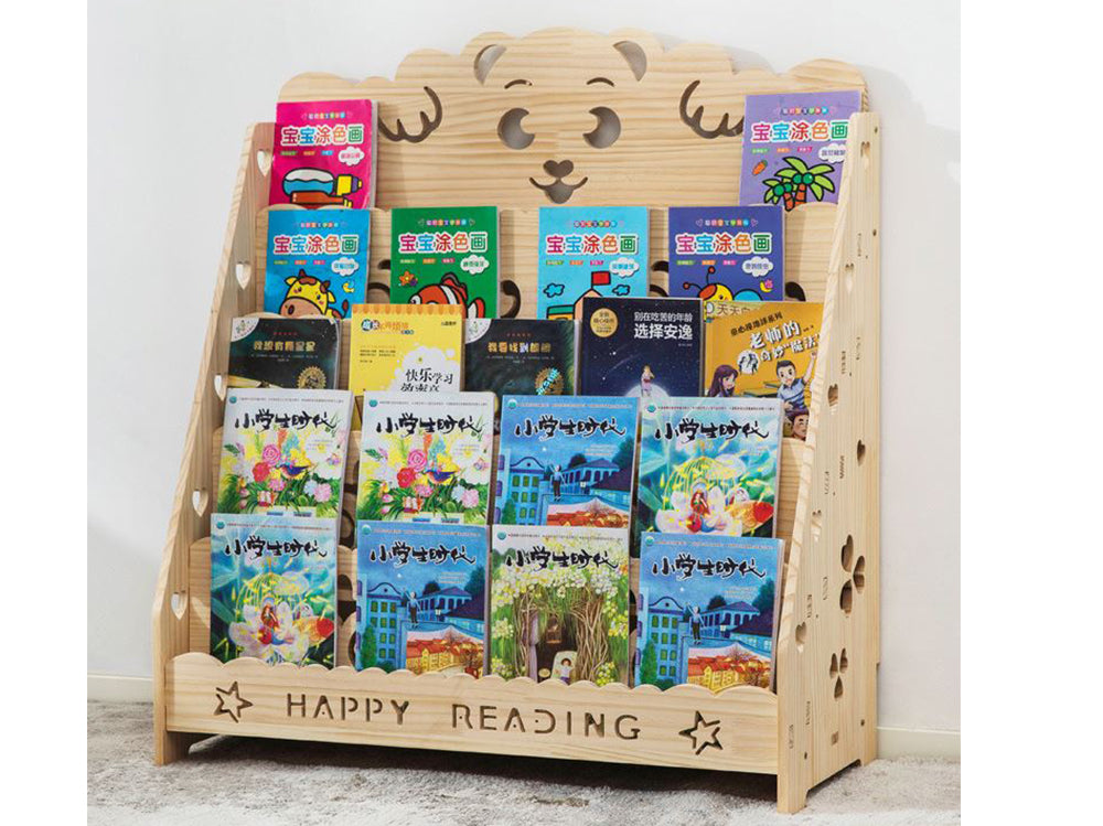 5 Level Wooden Book Storage Shelf - Front Display Book Organiser Rack