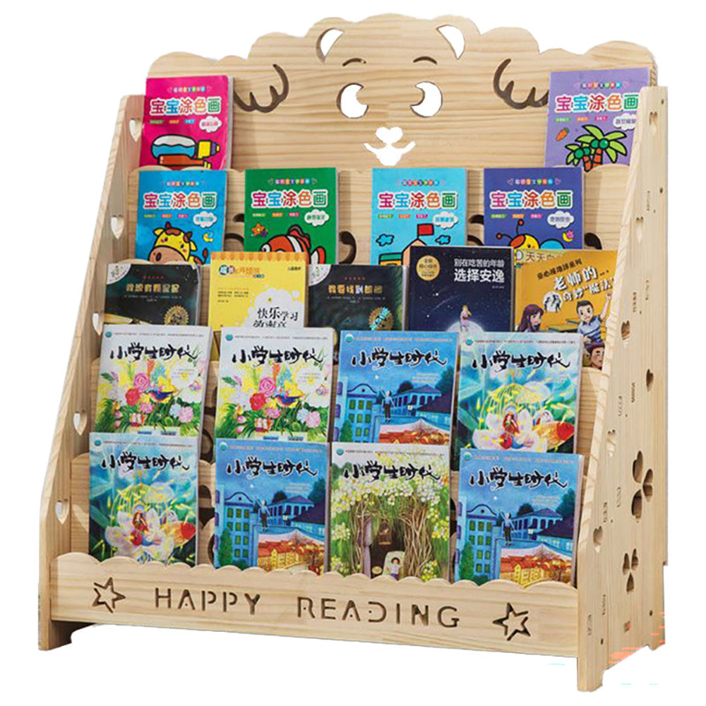 5 Level Wooden Book Storage Shelf - Front Display Book Organiser Rack