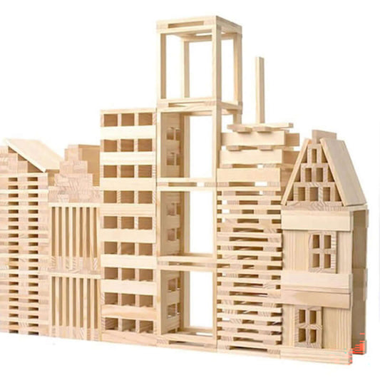 Natural Wood Stacking Block Set – 300 Piece Wooden Construction Building Kit