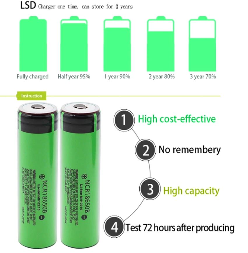 12PCS NCR18650B 18650 Battery Rechargeable