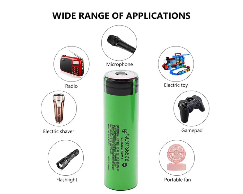12PCS NCR18650B 18650 Battery Rechargeable