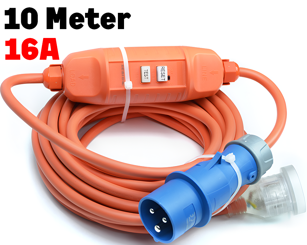10M Caravan Lead Camping Lead 16A to 10A RCD Lead Cable