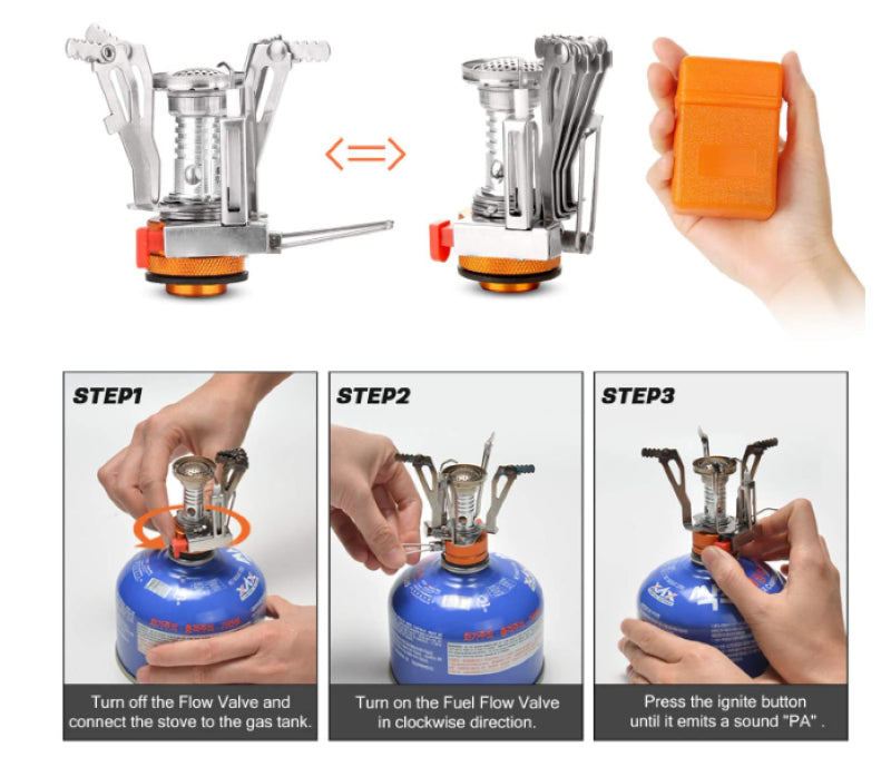 Outdoor Camping Cookware Set with Folding Spoon & Mini Gas Stove