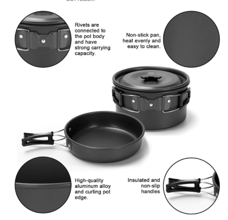Outdoor Camping Cookware Set with Folding Spoon & Mini Gas Stove