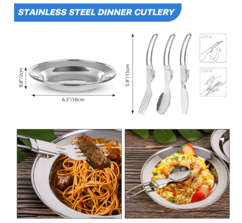 Outdoor Camping Cookware Set with Folding Spoon & Mini Gas Stove