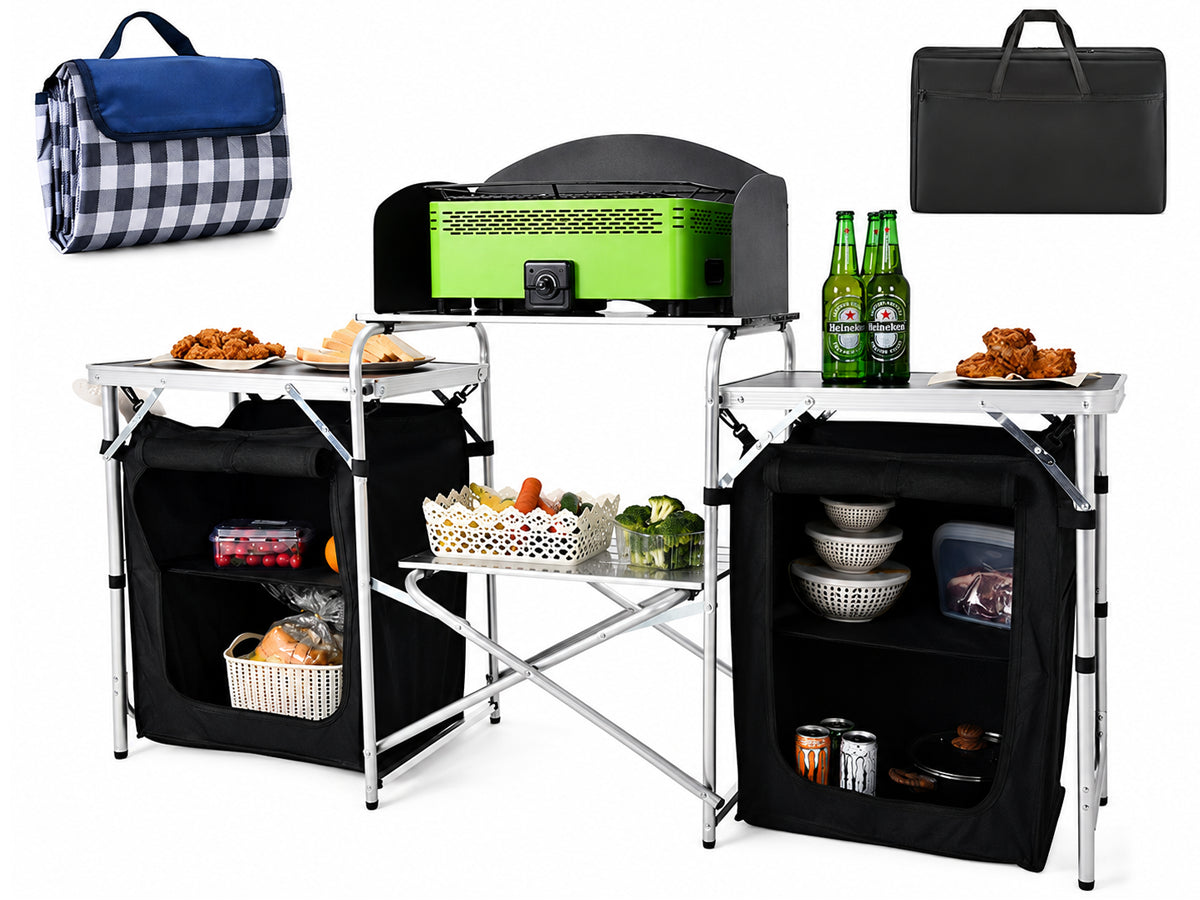 Folding Cooking Table Portable Outdoor Camping Kitchen with Storage Organiser