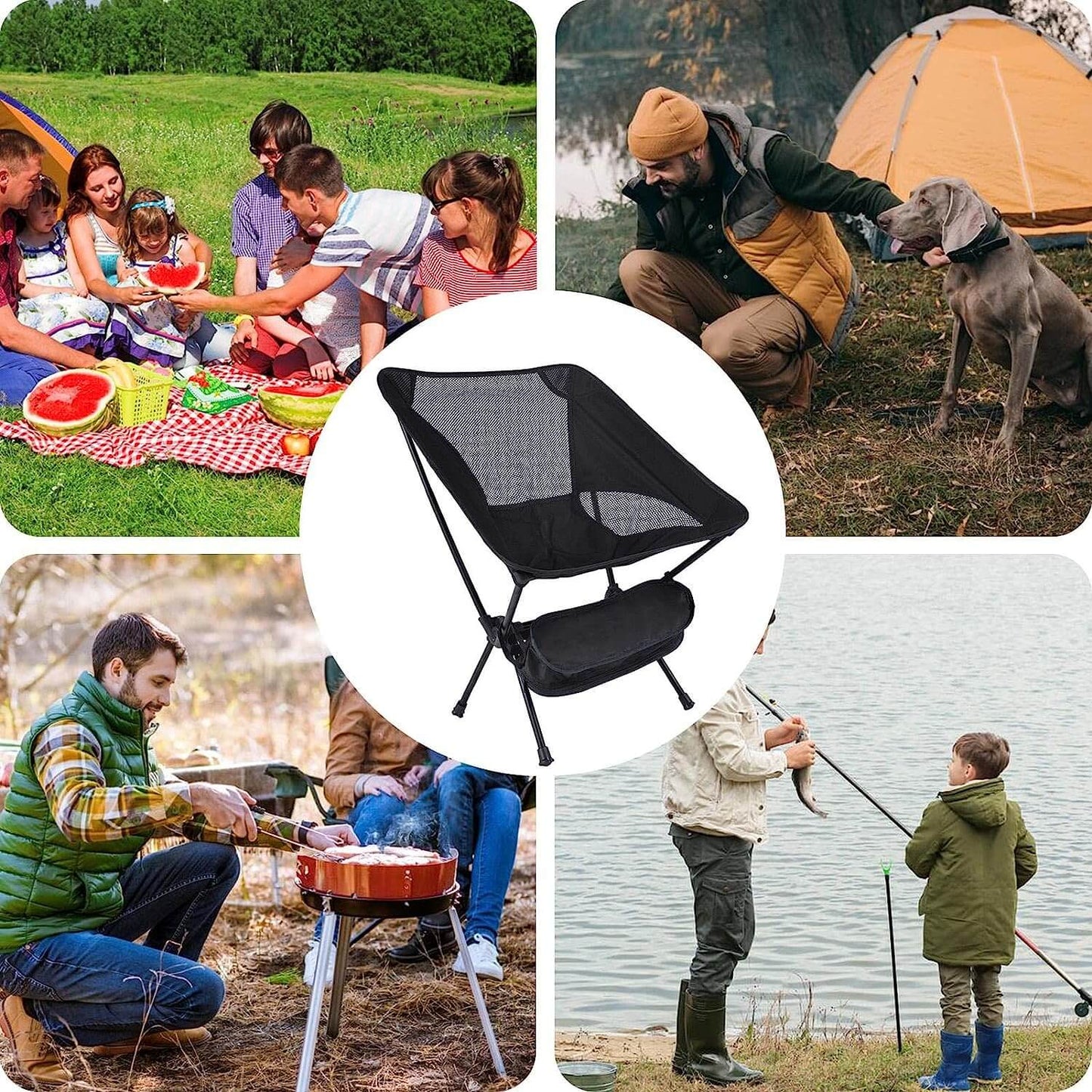 Portable Camping Chair - Ultra Light Folding Chair with Carrying Bag for Backpacking, Hiking, Picnic, Fishing, Park, Festival, Outdoors, Beach