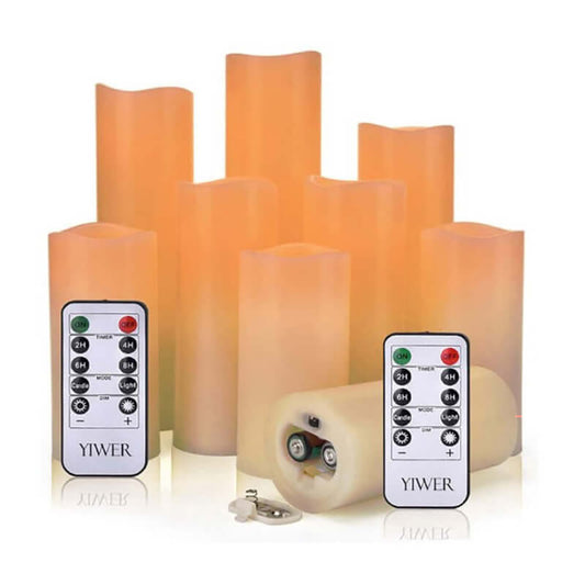 Flameless Candles Set of 9 Ivory Real Wax LED Candle Light with Remote and Timer