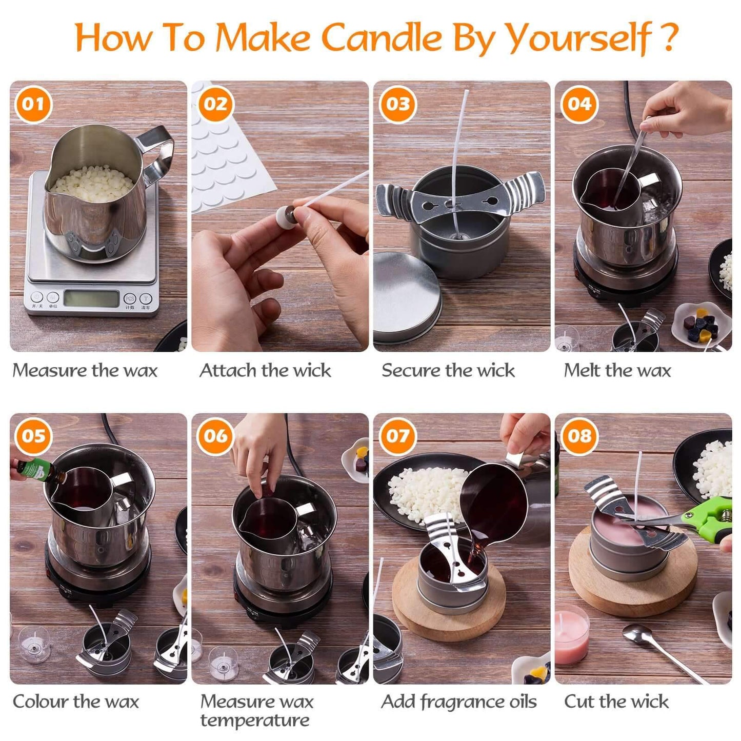 Candle Making Kit DIY Candles Craft Tool Set - Pouring Pot, Wicks, Wax Kit Gift
