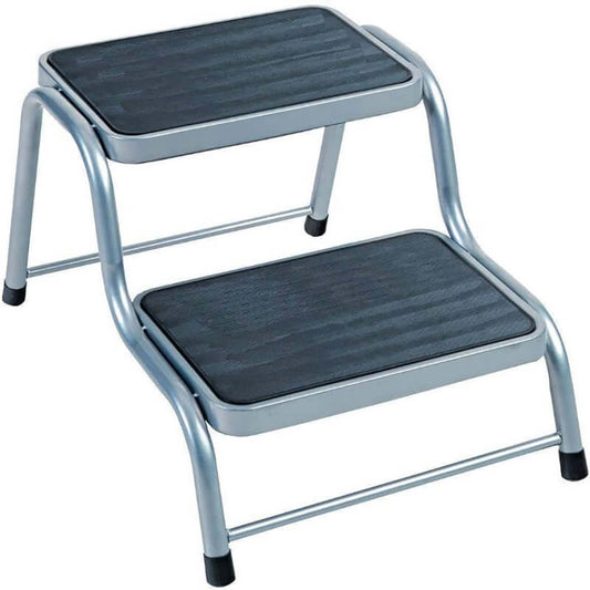 Heavy Duty 2 Caravan ladder Non Slip Steel Double Step Ladder 150KG Grey