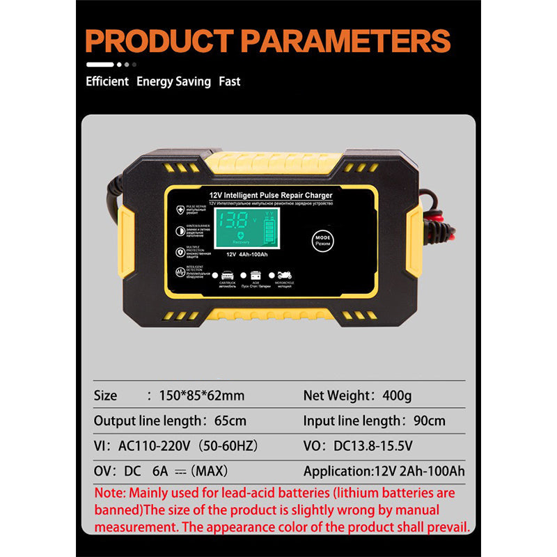 12V 6A Intelligent Battery Charger with Pulse Repair