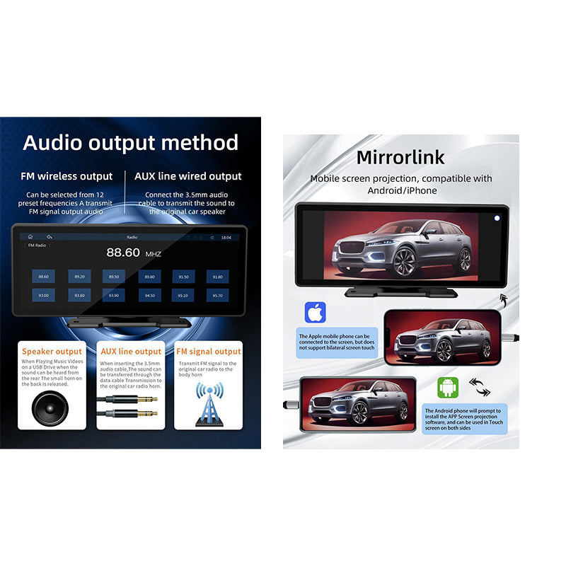 9.3-Inch Portable Car MP5 Player – Wireless & Wired CarPlay, Android Auto, MirrorLink, Multimedia Playback