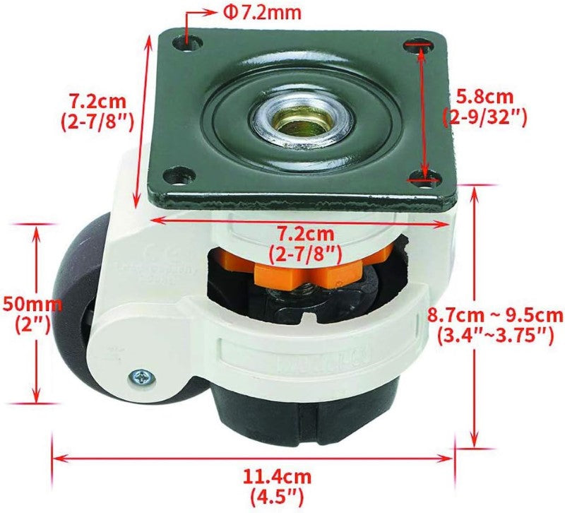 Caster Wheels Heavy Duty – Adjustable 360° Swivel PU Rubber Wheels with 300kg Load Capacity & Anti-Shake Design