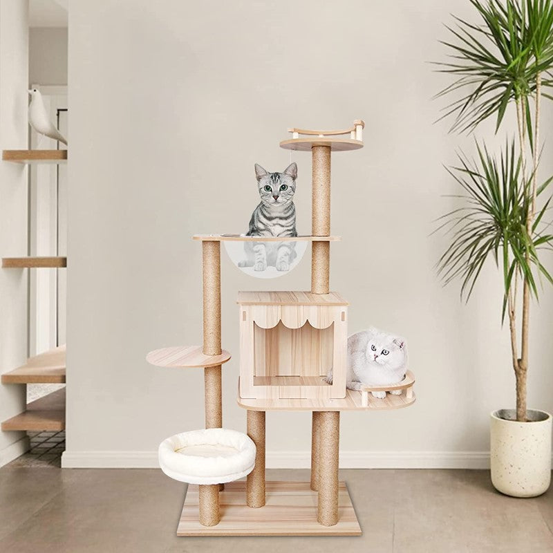 Cat Tower Activity Center Condo - Premium Cat Scratching Post with Sisal, Plush Toys, and Multiple Platforms for Indoor Cats