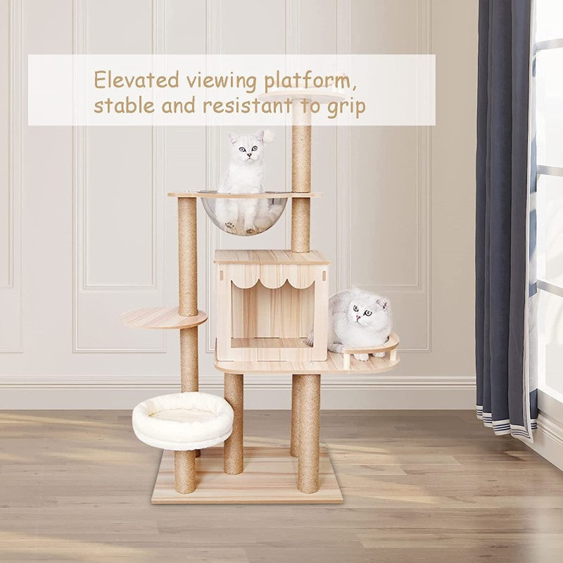 Cat Tower Activity Center Condo - Premium Cat Scratching Post with Sisal, Plush Toys, and Multiple Platforms for Indoor Cats