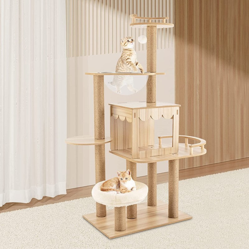 Cat Tower Activity Center Condo - Premium Cat Scratching Post with Sisal, Plush Toys, and Multiple Platforms for Indoor Cats