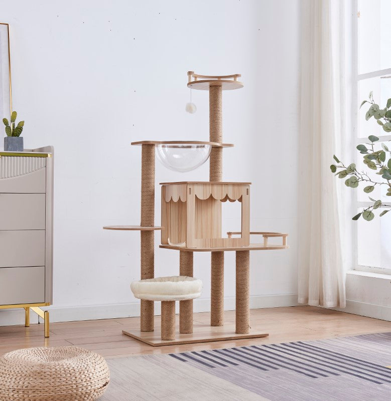 Cat Tower Activity Center Condo - Premium Cat Scratching Post with Sisal, Plush Toys, and Multiple Platforms for Indoor Cats