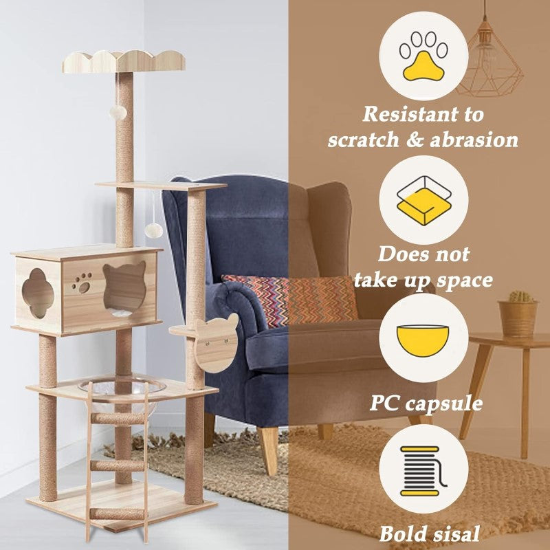 Wood Cat Tree Tower - The Ultimate Retreat for Your Indoor Cats
