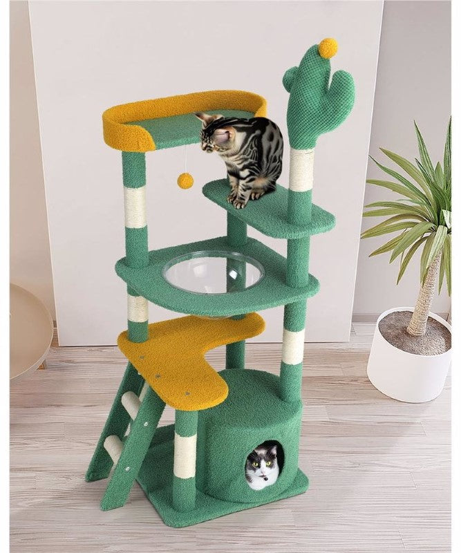 Cat Tree House 144cm Cat Tree House Tower Scratcher Cactus Design