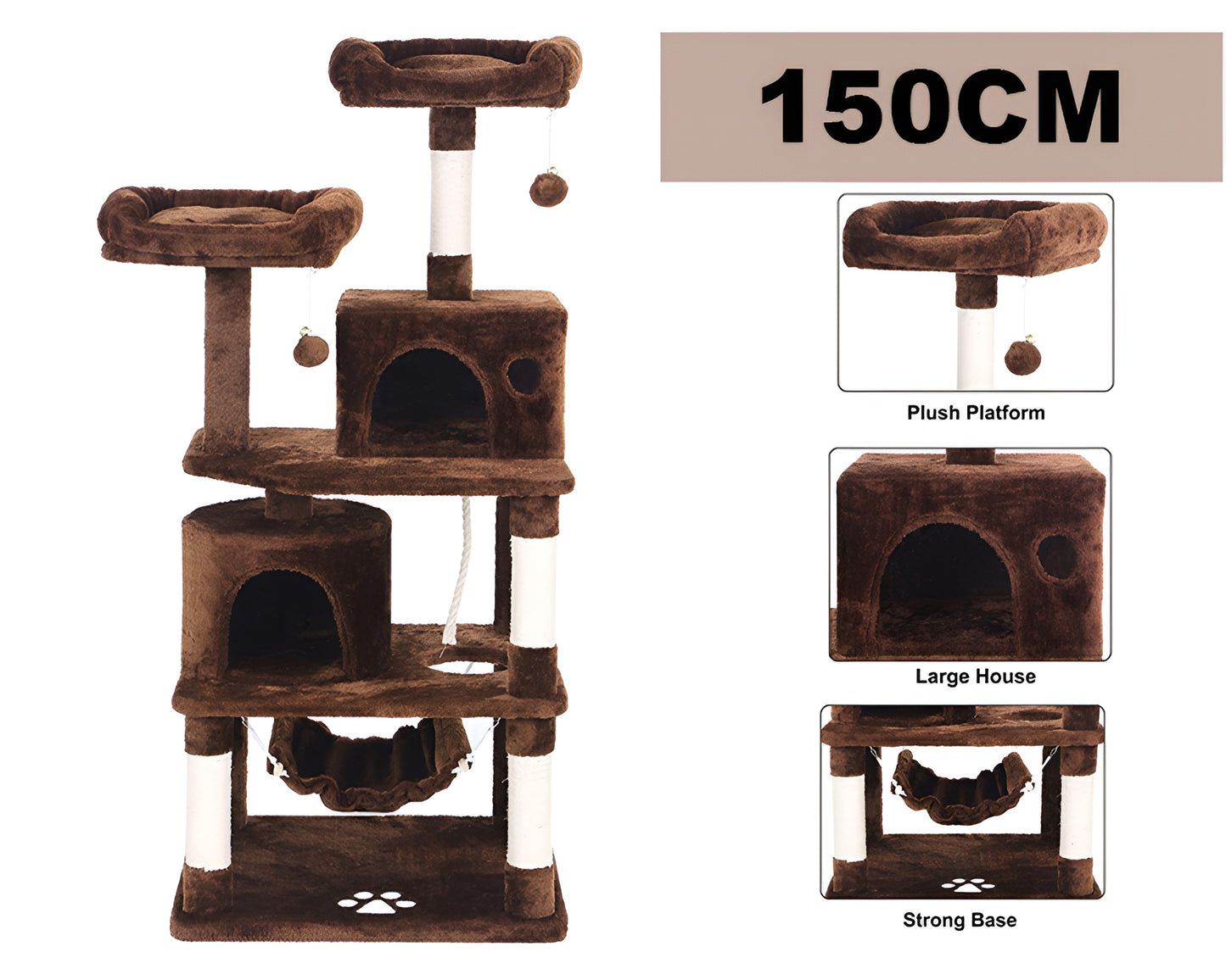 Cat Tree House - Multi-Level Cat Tree House with Hammock