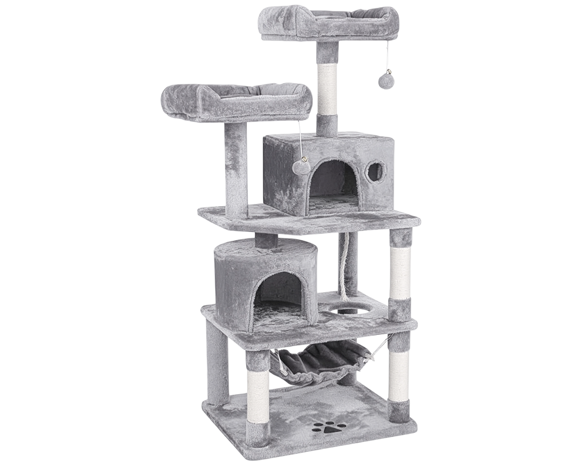 Cat Tree Kitten Activity Furniture – Spacious Cat Tower Play House with Scratching Posts and Hammock