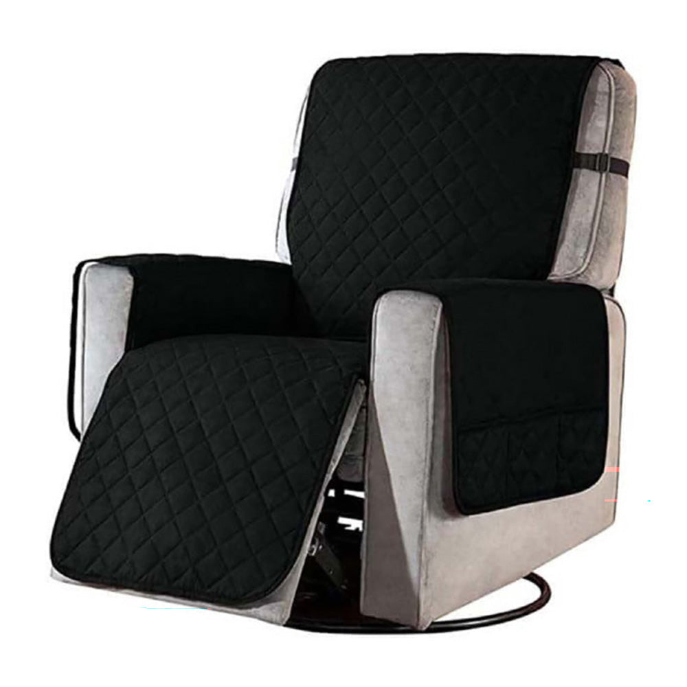 Recliner Chair Cover Fitted Small Sofa Slip Cover Seat Width to 25 Inch Reversible Washable Protector with Elastic Adjustable Strap for Home with Kids and Pets (Small, Black)