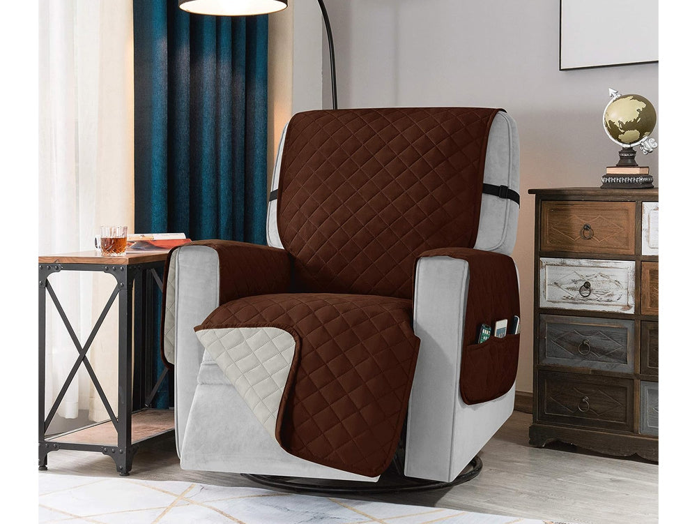 Recliner Chair Sofa Cover Slip Couch Cover Seat Width to 25 Inch Reversible Washable Protector with Elastic Adjustable Strap for Home