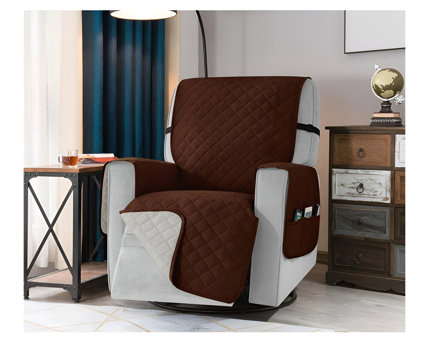 Recliner Chair Sofa Cover Slip Couch Cover Seat Width to 25 Inch Reversible Washable Protector with Elastic Adjustable Strap for Home