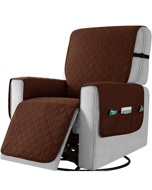 Recliner Chair Cover Fitted Small Sofa Slip Cover Seat Width to 25 Inch Reversible Washable Protector with Elastic Adjustable Strap for Home
