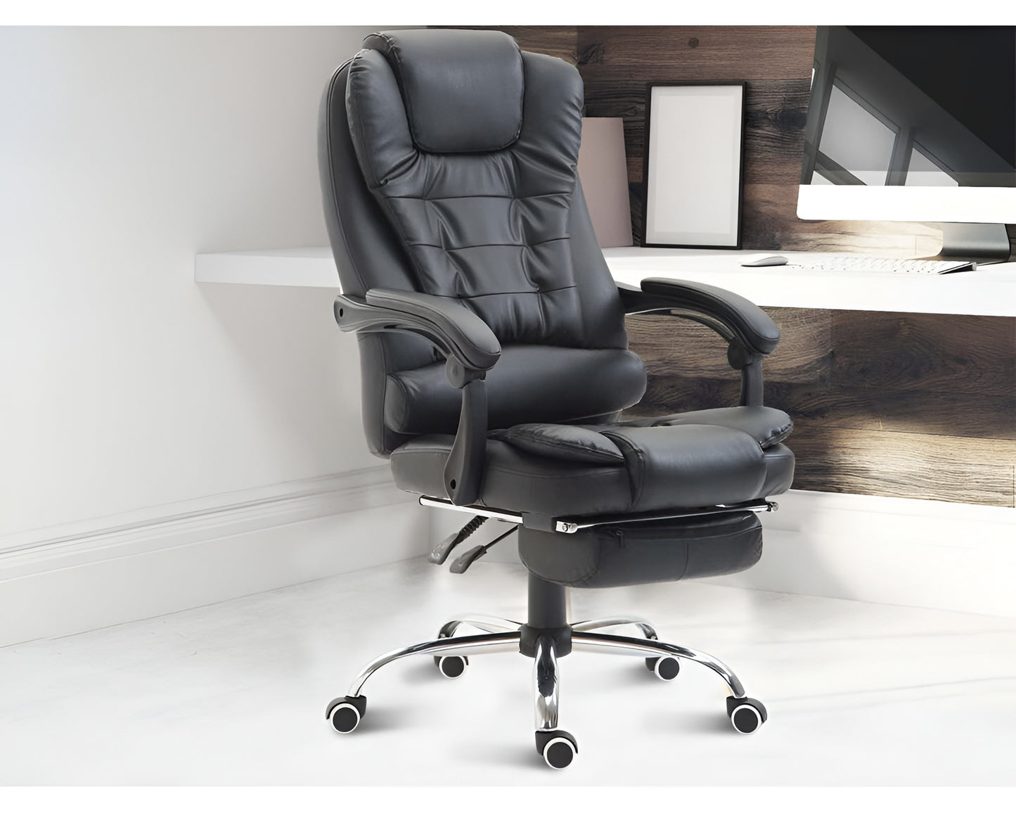 Office Chair Ergonomic Gaming Office Chair Adjustable PU Leather Computer Chair Black