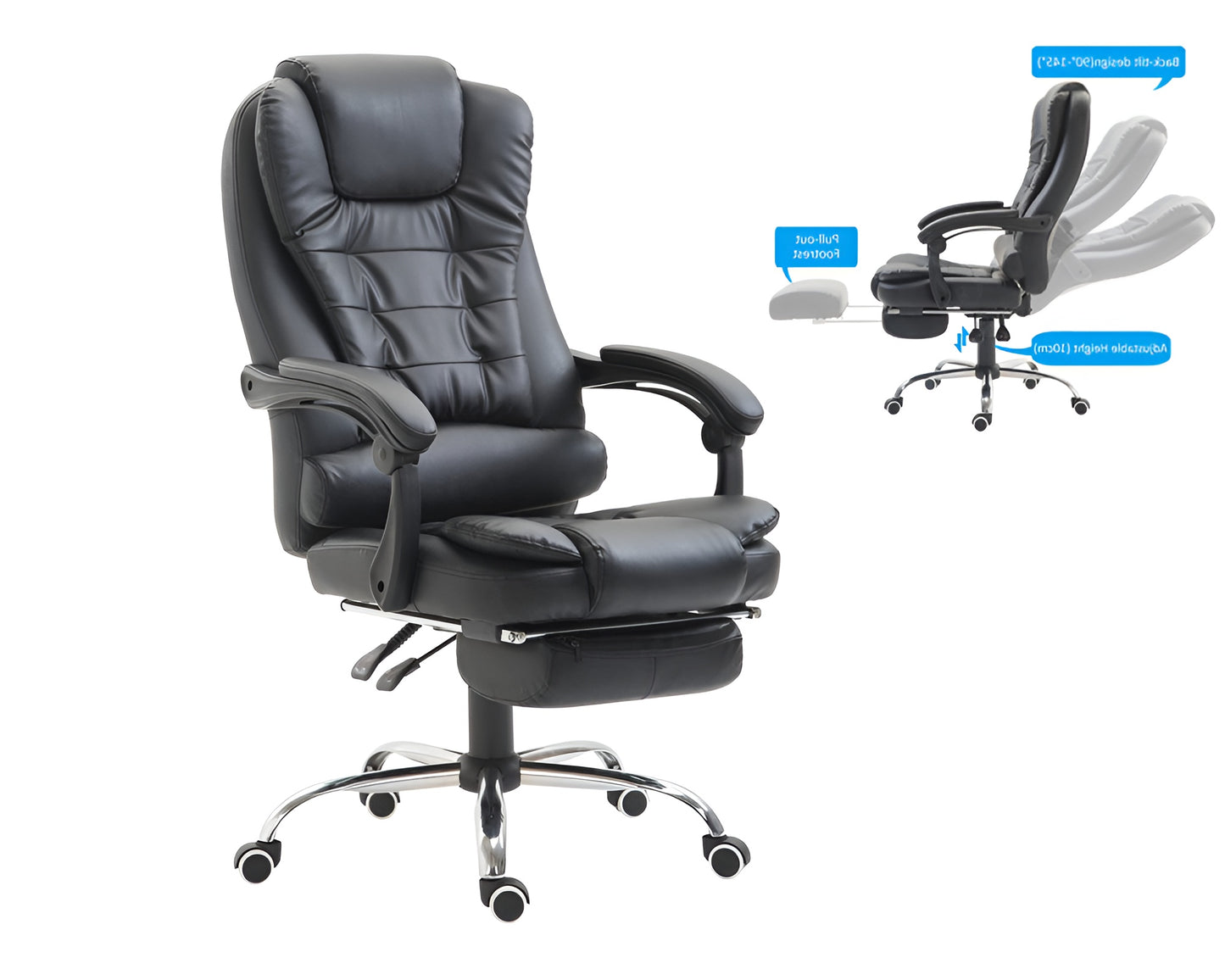 Office Chair Ergonomic Gaming Office Chair Adjustable PU Leather Computer Chair Black