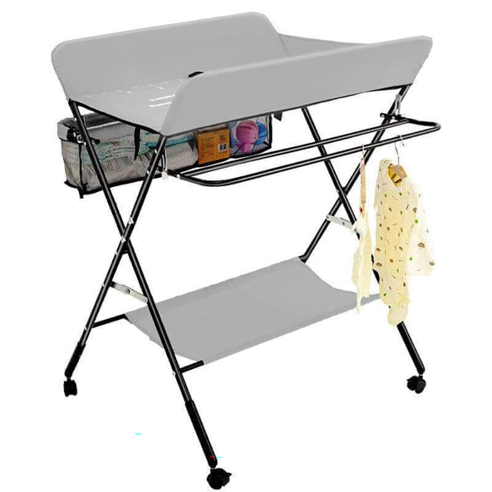 Portable Folding Nappy Care Unit with Storage and Wheels
