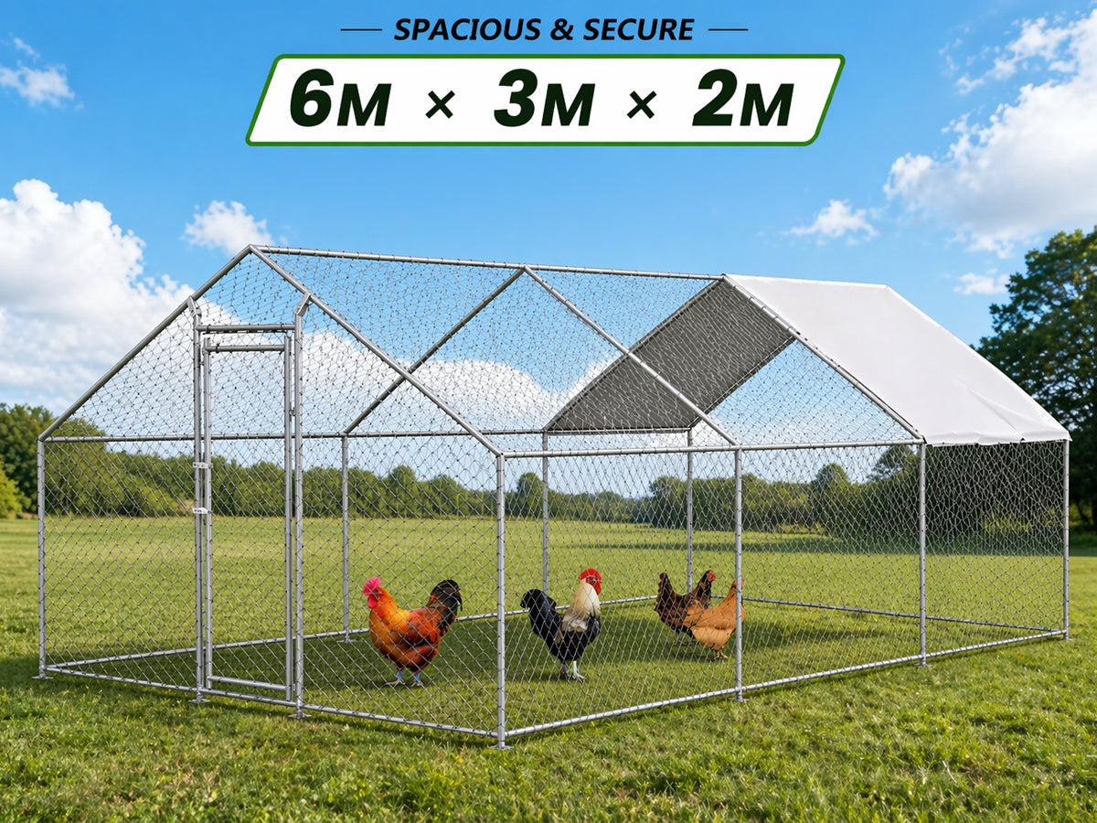 Chicken Coop Enclosure – 6m Foldable Outdoor Metal Chicken Coop