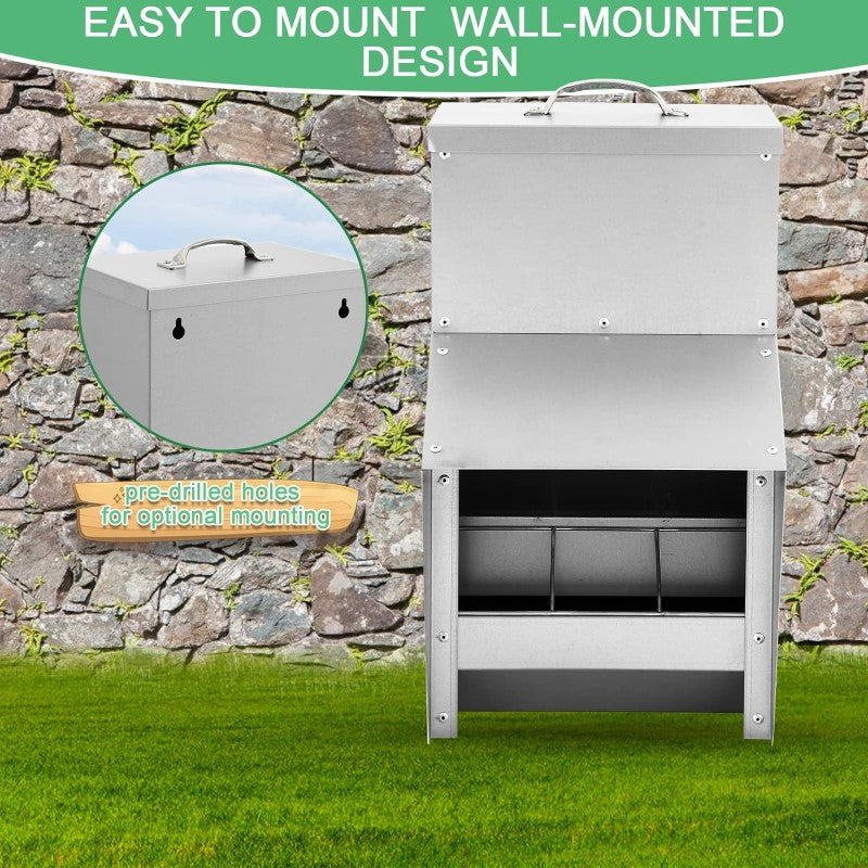 Chicken Feeder 25lbs Galvanized Chicken Feeder Wall Mount Design