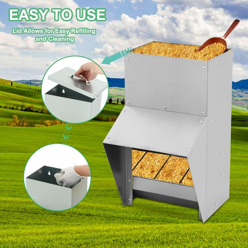 Chicken Feeder 50lbs Galvanized Chicken Feeder Rodent-Proof Design