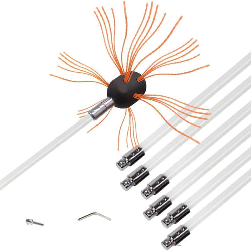 Chimney Cleaner Brush Drill Powered Rotary Sweeping Kit 8m Nylon Rod Set
