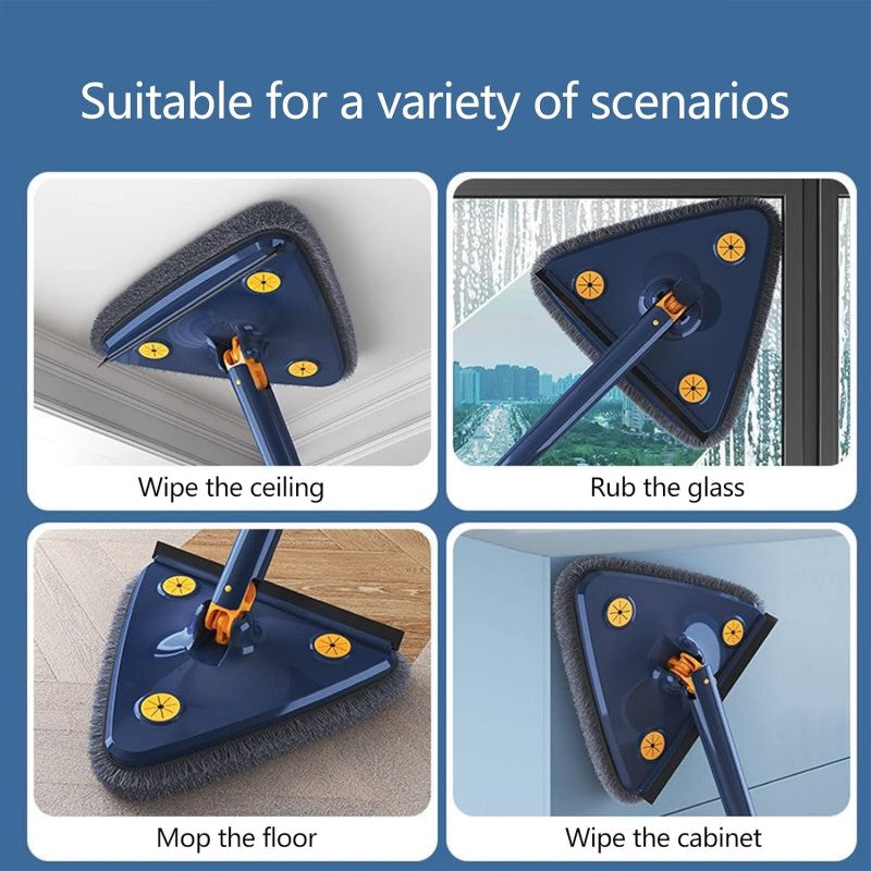 Triangle Cleaning Mop with Wiper Strip – 360° Rotating Cleaning Mop for Wet & Dry Use