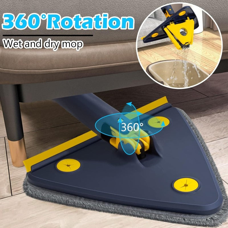 Triangle Cleaning Mop with Wiper Strip – 360° Rotating Cleaning Mop for Wet & Dry Use