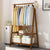 Bamboo Coat Rack - 2-Tier Free Installation Folding Clothes Rack for Bedroom, Balcony, Entryway